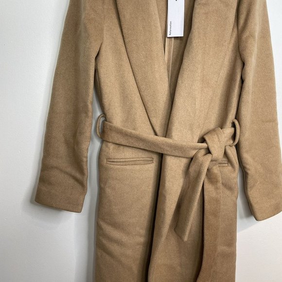 REFORMATION Greenwich Coat Camel L Wool Blend Tan Belted Coat - Picture 6 of 9